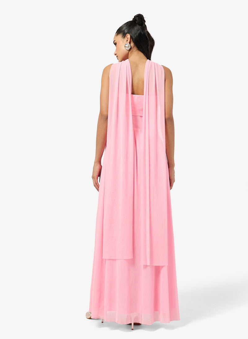 Ginger Sweetheart Neckline Mesh Dress with Scarf - Image 2